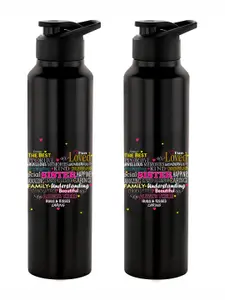 NIRLON Black 2 Pieces Printed Stainless Steel Single Wall Vacuum Sippers 1L Each