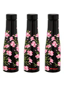 NIRLON Black & Pink 3 Pieces Printed Stainless Steel Water Bottle 1 L