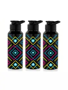 NIRLON Black 3 Pieces Printed Stainless Steel Single Wall Vacuum Sippers 750 ml Each