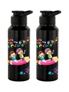 NIRLON Black & Yellow 2 Pieces Printed Stainless Steel Water Bottle 750 ml