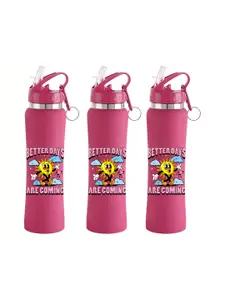 NIRLON Pink & Yellow 3 Pieces Printed Stainless Steel Sipper Water Bottle 750 ml