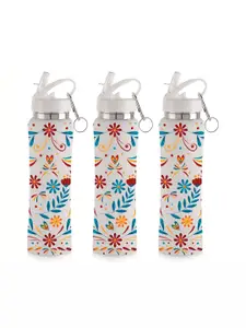 NIRLON White & Blue 3 Pcs Printed Stainless Steel Single Wall Vacuum Sippers 750 ml Each
