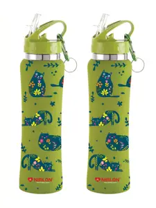 NIRLON Green 2 Pieces Printed Stainless Steel Single Wall Vacuum Sippers 750 ml Each