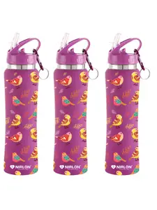 NIRLON Purple 3 Pieces Printed Stainless Steel Single Wall Vacuum Sippers 750 ml Each