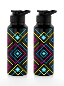 NIRLON Black 2 Pieces Printed Stainless Steel Single Wall Vacuum Sippers 750 ml Each