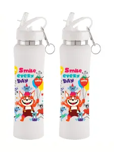 NIRLON White 2 Pieces Printed Stainless Steel Single Wall Vacuum Water Bottles 750 ml Each