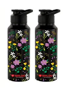 NIRLON Black 2 Pieces Printed Stainless Steel Single Wall Vacuum Sippers 750 ml Each
