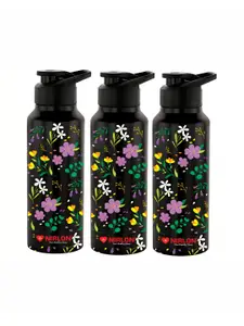 NIRLON Black 3 Pieces Printed Stainless Steel Single Wall Vacuum Sippers 750 ml Each