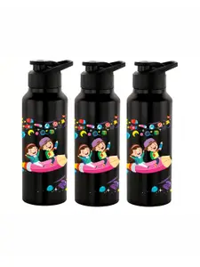 NIRLON Black 3 Pieces Printed Stainless Steel Single Wall Vacuum Sippers 750 ml Each