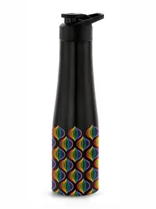 NIRLON Black & Yellow Printed Stainless Steel Single Wall Vacuum Sipper 1L