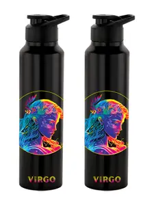 NIRLON Black 2 Pieces Printed Stainless Steel Single Wall Vacuum Sippers 1L Each