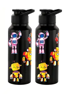 NIRLON Black 2 Pieces Printed Stainless Steel Single Wall Vacuum Water Bottles 750 ml Each
