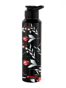NIRLON Black & Blue Floral Printed Stainless Steel Single Wall Vacuum Sipper 1L