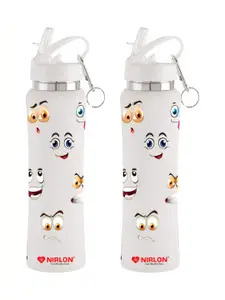 NIRLON White 2 Pieces Printed Stainless Steel Single Wall Vacuum Water Bottles 750 ml Each