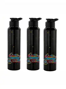 NIRLON Black 3 Pieces Printed Stainless Steel Single Wall Vacuum Sippers 1L Each