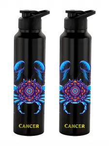 NIRLON Black 2 Pieces Printed Stainless Steel Single Wall Vacuum Water Bottles 1 L Each
