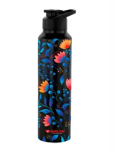 NIRLON Black Floral Printed Stainless Steel Single Wall Vacuum Water Bottle 1 L Each