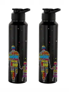 NIRLON Black 2 Pcs Printed Stainless Steel Single Wall Vacuum Water Bottles 1 L Each