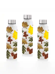 NIRLON White 3 Pieces Printed Stainless Steel Single Wall Vacuum Water Bottles 1L Each
