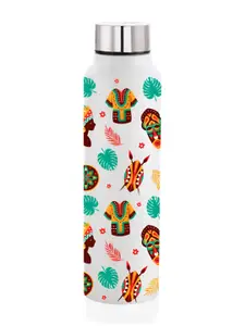 NIRLON White & Green Printed Stainless Steel Single Wall Vacuum Water Bottle 1L
