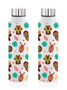 NIRLON White 2 Pieces Printed Stainless Steel Single Wall Vacuum Water Bottle 1L Each