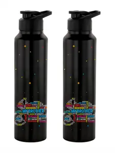 NIRLON Black 2 Pieces Printed Stainless Steel Single Wall Vacuum Sippers 1L Each