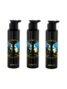 NIRLON Black 3 Pieces Printed Stainless Steel Single Wall Vacuum Sippers 1L Each