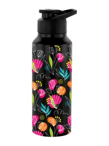 NIRLON Black & Pink Floral Printed Stainless Steel Single Wall Vacuum Sipper 750 ml