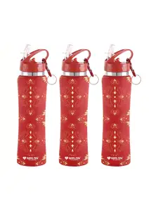 NIRLON Red 3 Pieces Printed Stainless Steel Single Wall Vacuum Sippers 750 ml Each