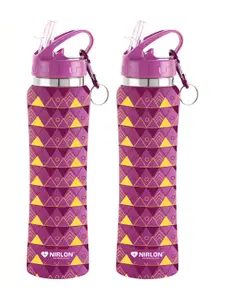 NIRLON Purple 2 Pcs Printed Stainless Steel Single Wall Vacuum Water Bottles 750 ml Each