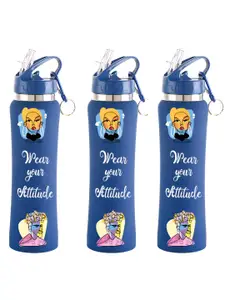 NIRLON Blue 3 Pieces Printed Stainless Steel Single Wall Vacuum Water Bottles 750 ml Each