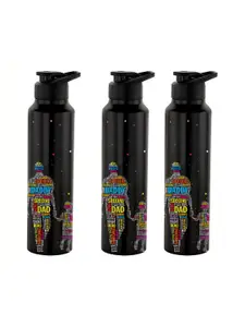 NIRLON Black 3 Pieces Printed Stainless Steel Single Wall Vacuum Sippers 1L Each