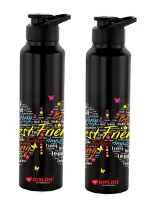 NIRLON Black 2 Pcs Printed Stainless Steel Single Wall Vacuum Water Bottles 1 L Each