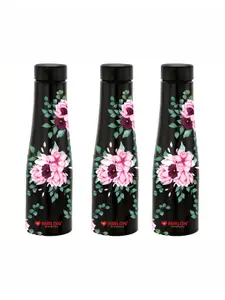 NIRLON Black 3 Pieces Printed Stainless Steel Single Wall Vacuum Water Bottles 1 L Each