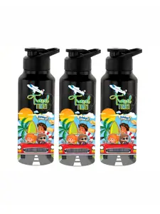 NIRLON Black 3 Pieces Printed Stainless Steel Single Wall Vacuum Sippers 750 ml Each