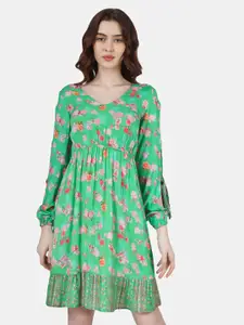 Sukshat Floral Printed Puff Sleeve Fit & Flare Dress