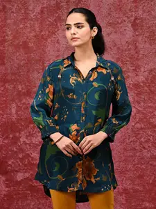 Lakshita Floral Printed Spread Collar Silk Straight Casual Shirt