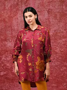Lakshita Ethnic Motifs Shirt Collar Long Puff Sleeves Silk Relaxed Fit Casual Shirt