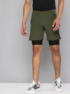Domyos By Decathlon Mens Khaki Quick Dry Fitness Shorts With Inner Tights