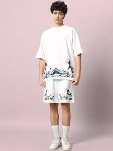 WEARDUDS Printed Pure Cotton Oversized T-Shirt & Shorts Co-Ords