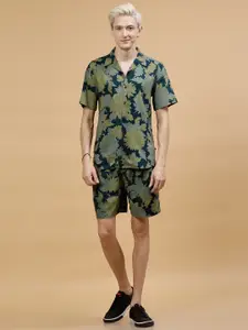 Rigo  Leaf Print Collar Shirt With Shorts Co-Ords