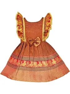 AMIRTHA FASHION Girls Ethnic Motifs Wove Design Bow Cotton Fit & Flare Ethnic Dress