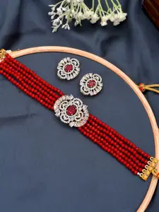 Silvermerc Designs Gold-plated Artificial Stones & Beads Studded Choker Necklace Set