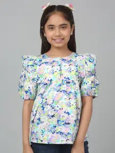 Cantabil Floral Printed Puff Sleeves Pure Cotton Top