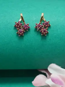 Niscka Gold-Plated Cubic Zirconia Studded Floral Studs Earrings
