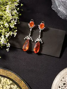 Niscka Silver-Plated American Diamond Studded Teardrop Shaped Drop Earrings