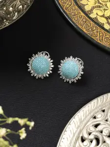 Niscka Silver-Plated American Diamond Studded Stud Earrings