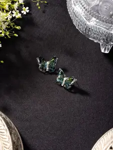 Niscka Silver-Plated American Diamond Studded Studs Earrings