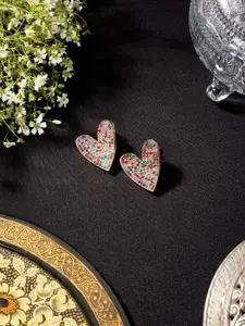 Niscka Gold-Plated Crystals Studded Heart Shaped Studs