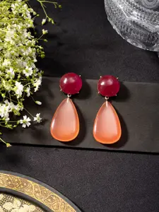Niscka Gold-Plated Artificial Stones Studded Teardrop Shaped Drop Earrings